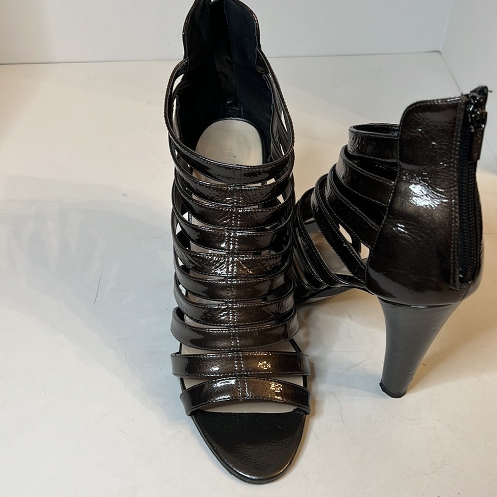 COLIN STUART BROWN LEATHER OPEN TOE STRAPPY HEELS SZ 11B - Picture 6 of 12